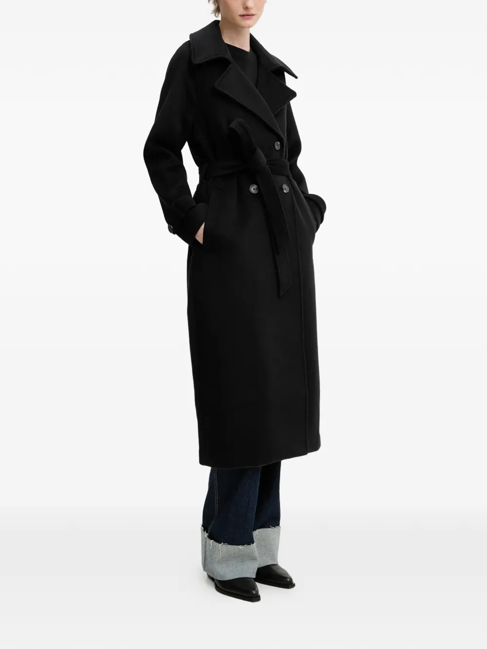  Abercrombie & Fitch Notched-lapels Belted Coat - Black 