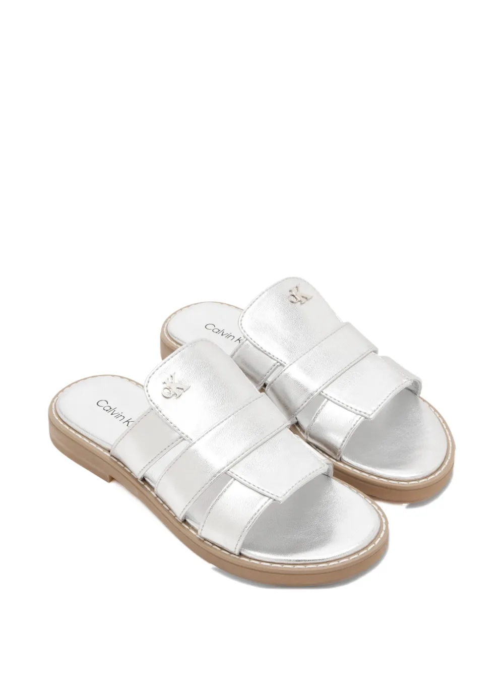 Calvin Klein Kids logo-plaque sandals - Argento