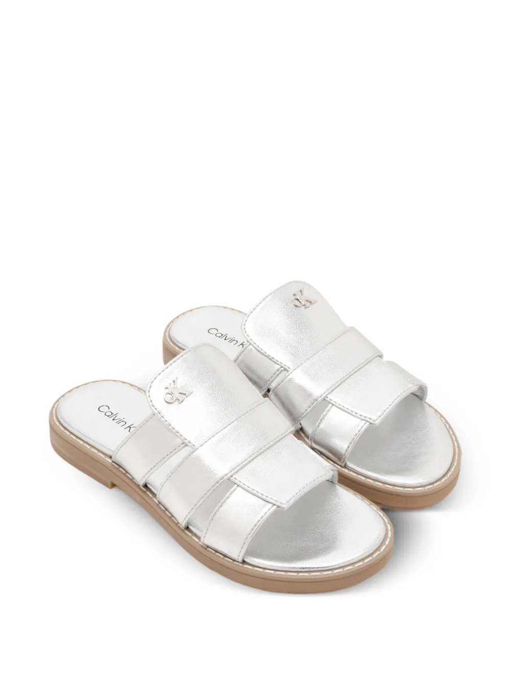 Calvin Klein Kids logo-plaque sandals - Argento