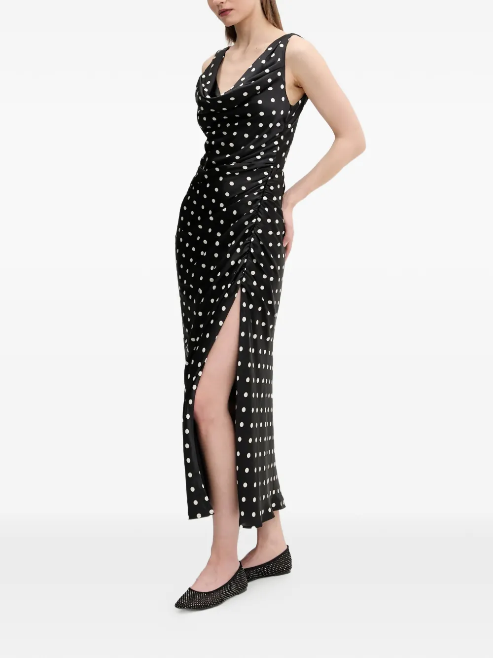 Abercrombie & Fitch Polka-dot Split Midi Dress - Black 