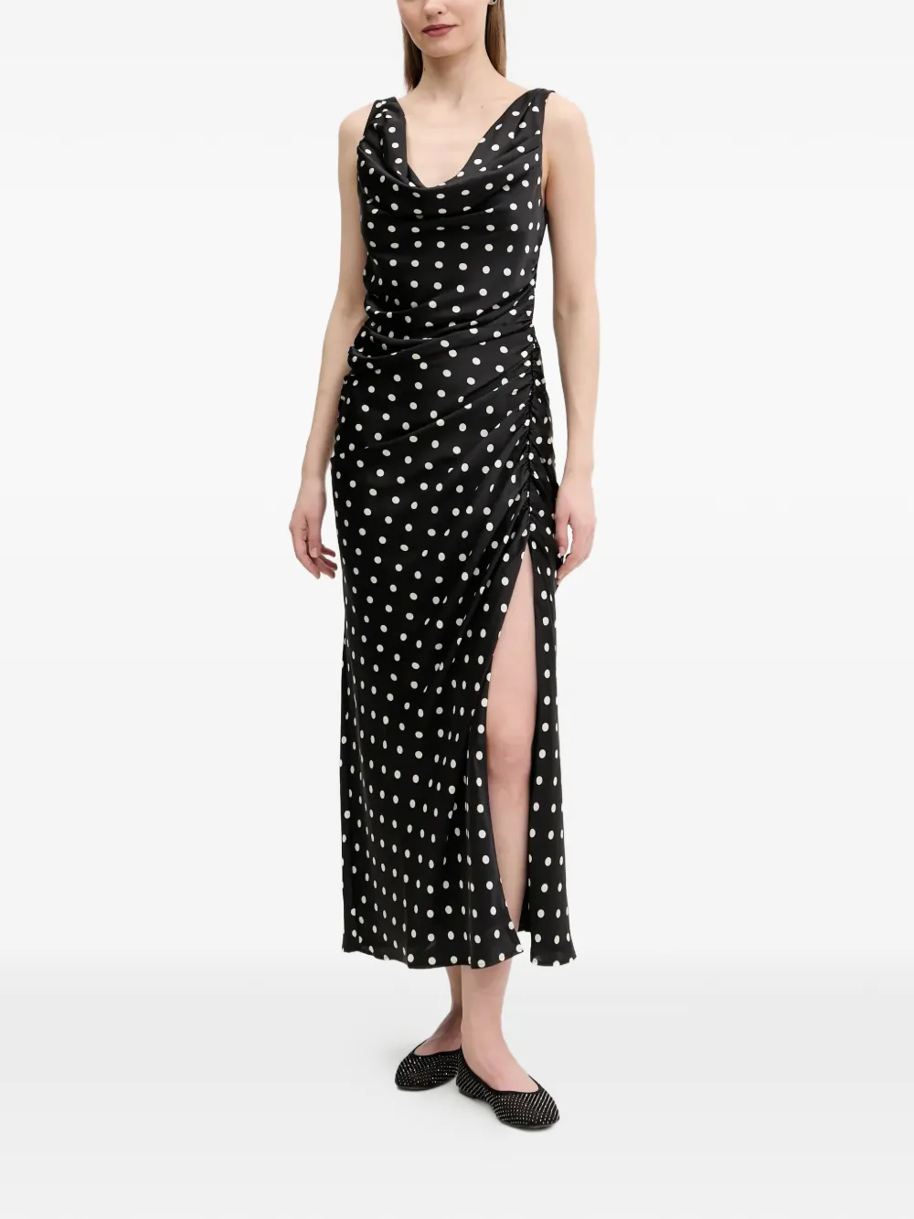 Abercrombie & Fitch polka-dot split midi dress - Zwart