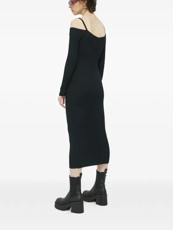 Abercrombie & Fitch off-shoulder V-neck Midi Dress | Black | FARFETCH GE