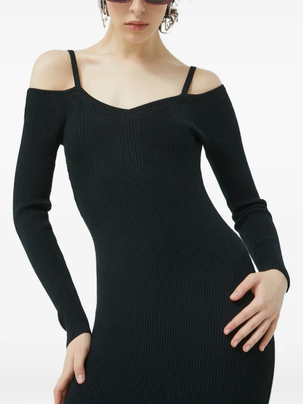 Abercrombie & Fitch off-shoulder V-neck Midi Dress | Black | FARFETCH GE