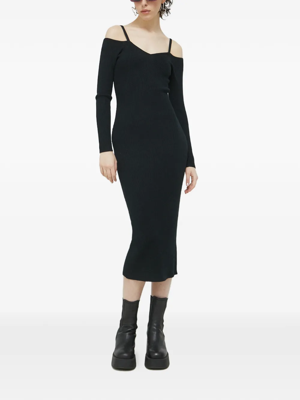 Abercrombie & Fitch off-shoulder V-neck midi dress - Zwart