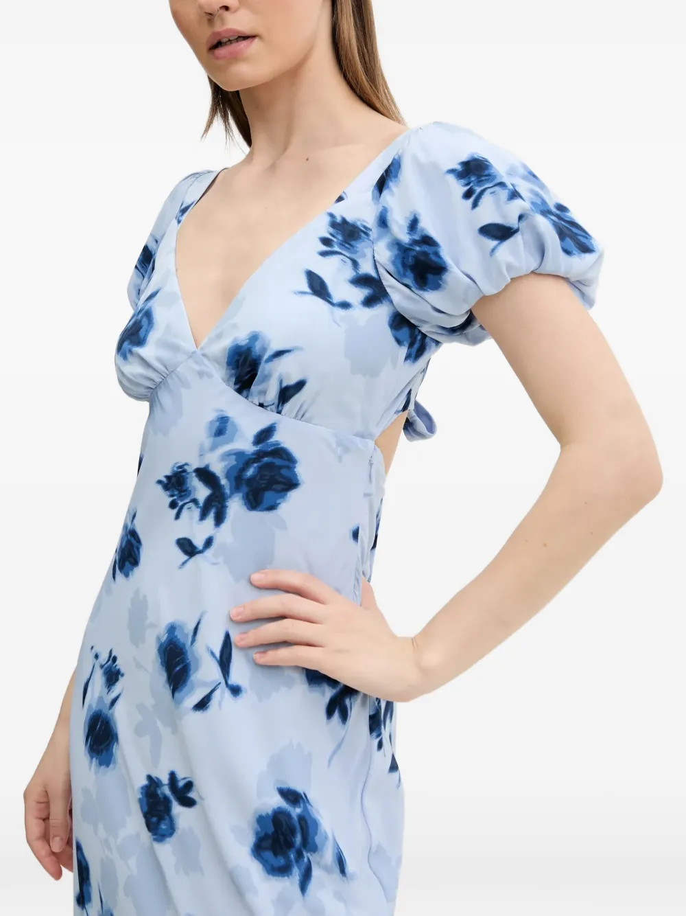 Abercrombie & Fitch floral-print puff-sleeve midi dress - Blu