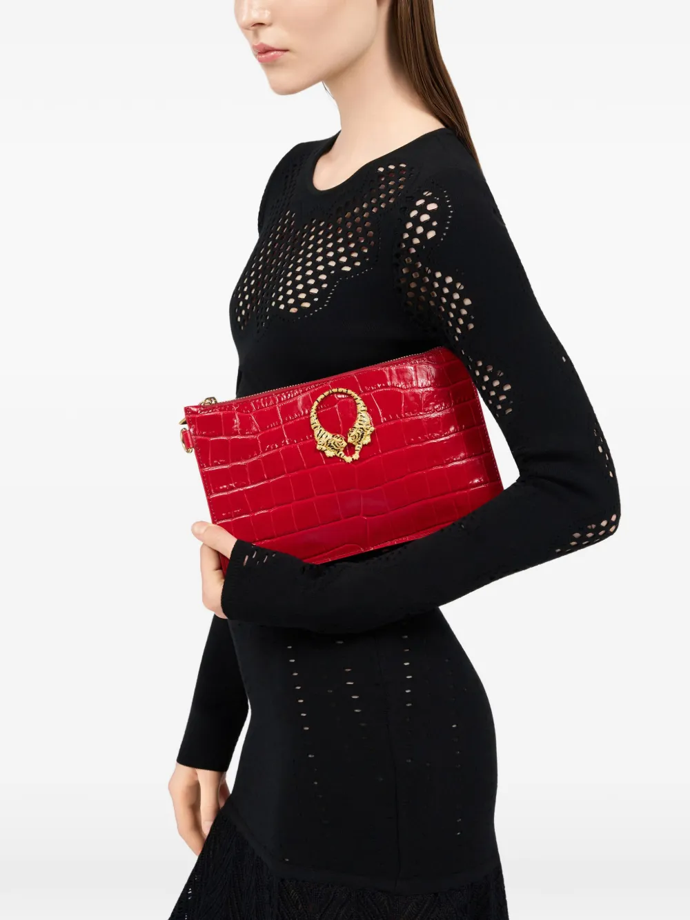 Roberto Cavalli Roar leather clutch bag - Rood