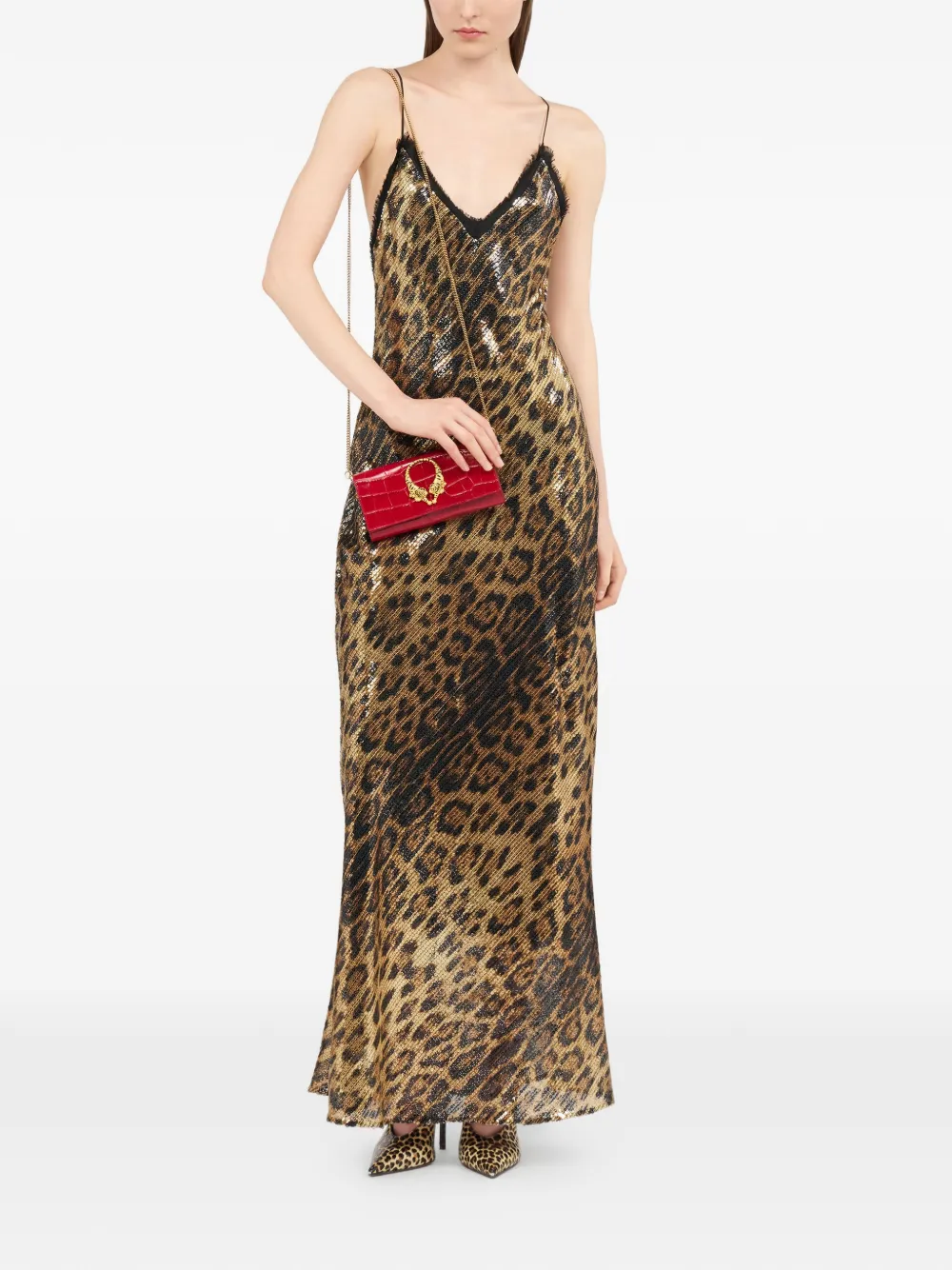 Roberto Cavalli jaguar-print embellished maxi dress - Bruin