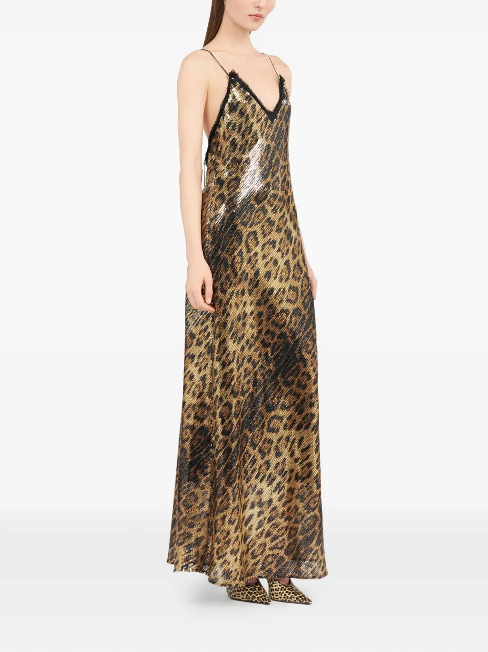 Roberto Cavalli Maxi-jurk verfraaid met jaguarprint Bruin