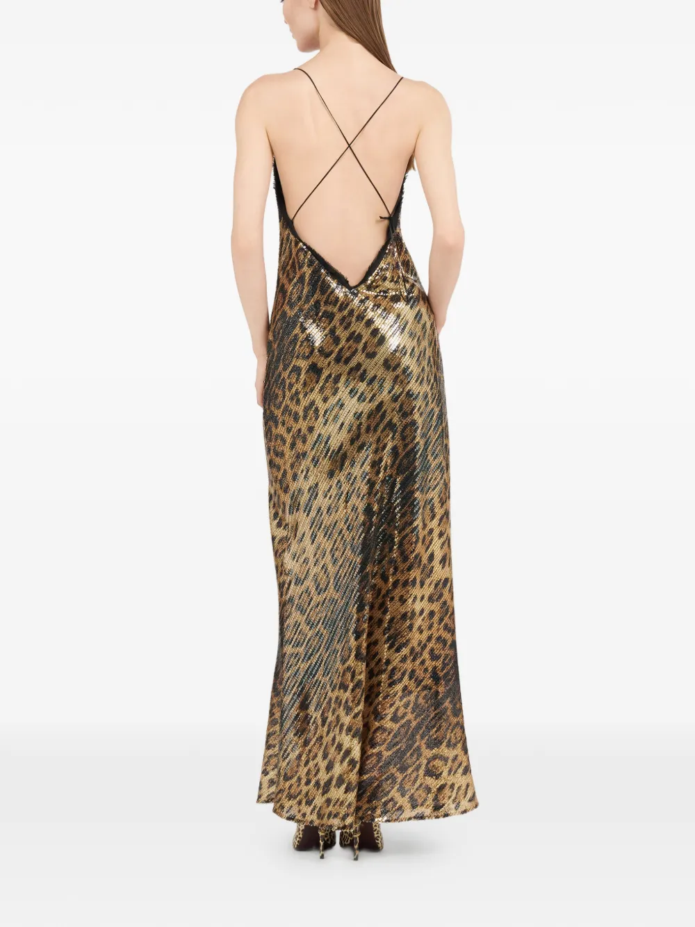 Roberto Cavalli Maxi-jurk verfraaid met jaguarprint Bruin
