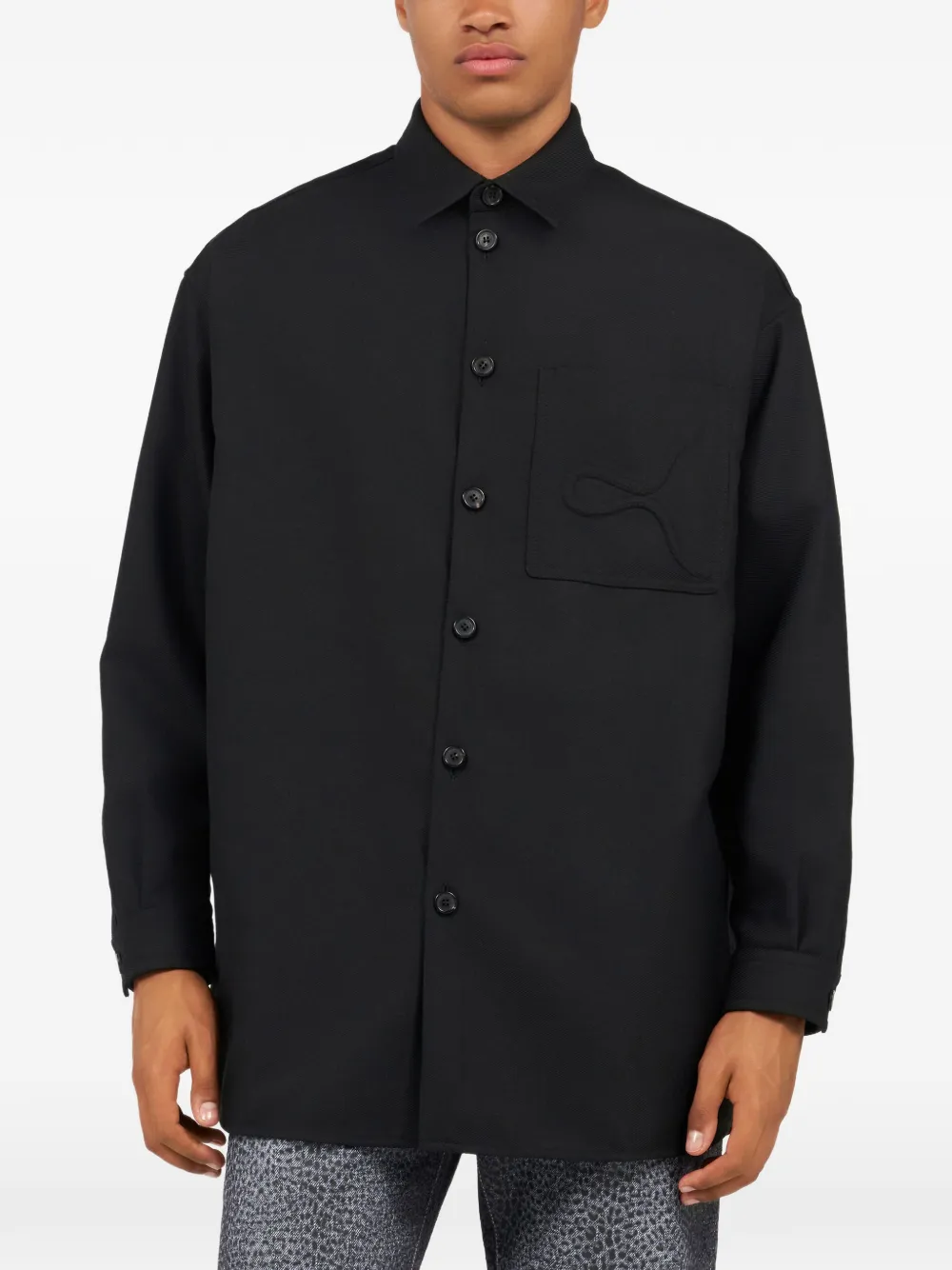  Roberto Cavalli Embossed Serpent Plain Shirt - Black 