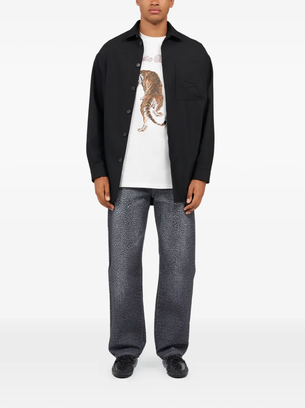 Roberto Cavalli embossed serpent plain shirt - Zwart