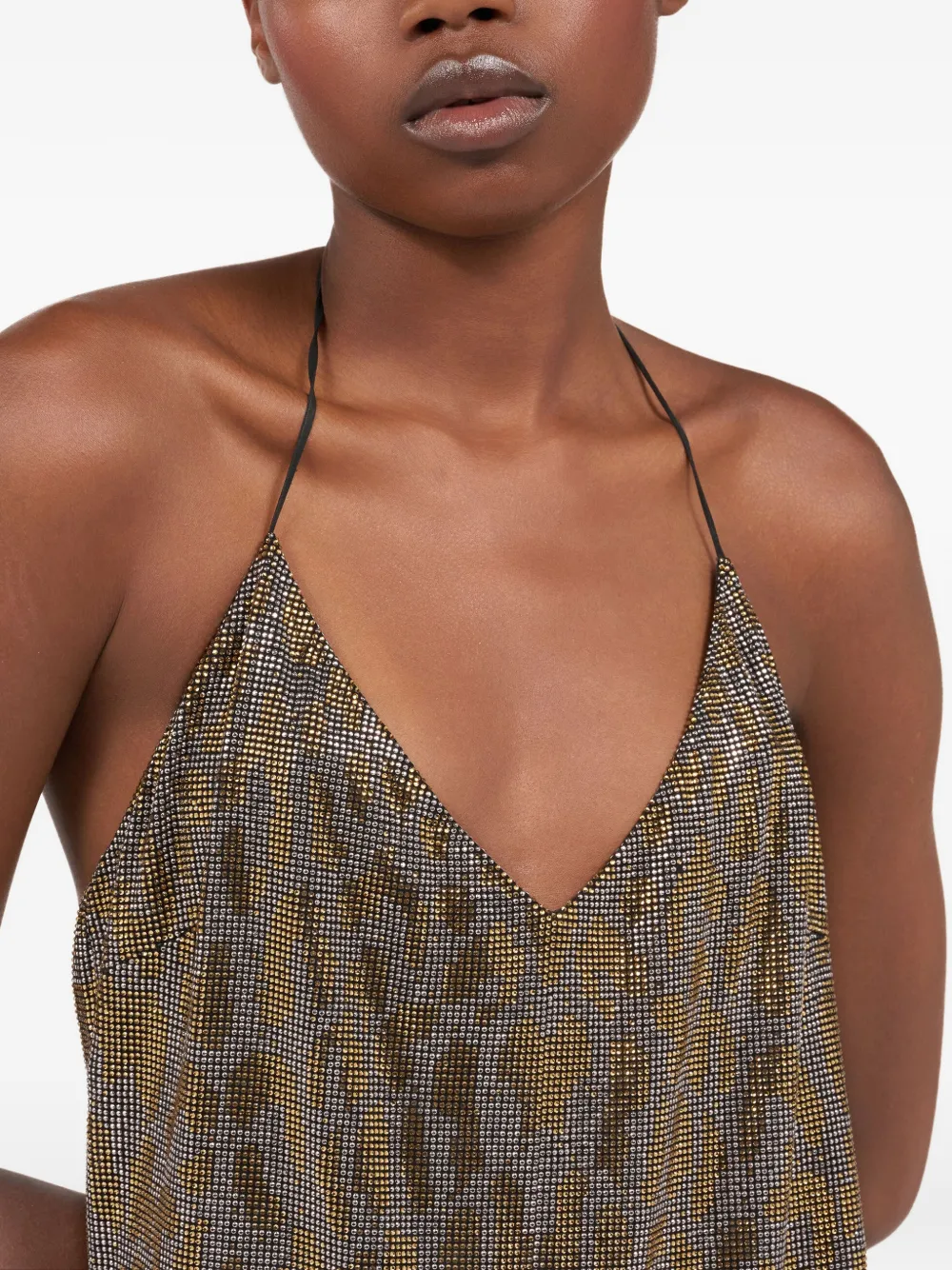 Roberto Cavalli Mini-jurk met V-hals en stras Goud
