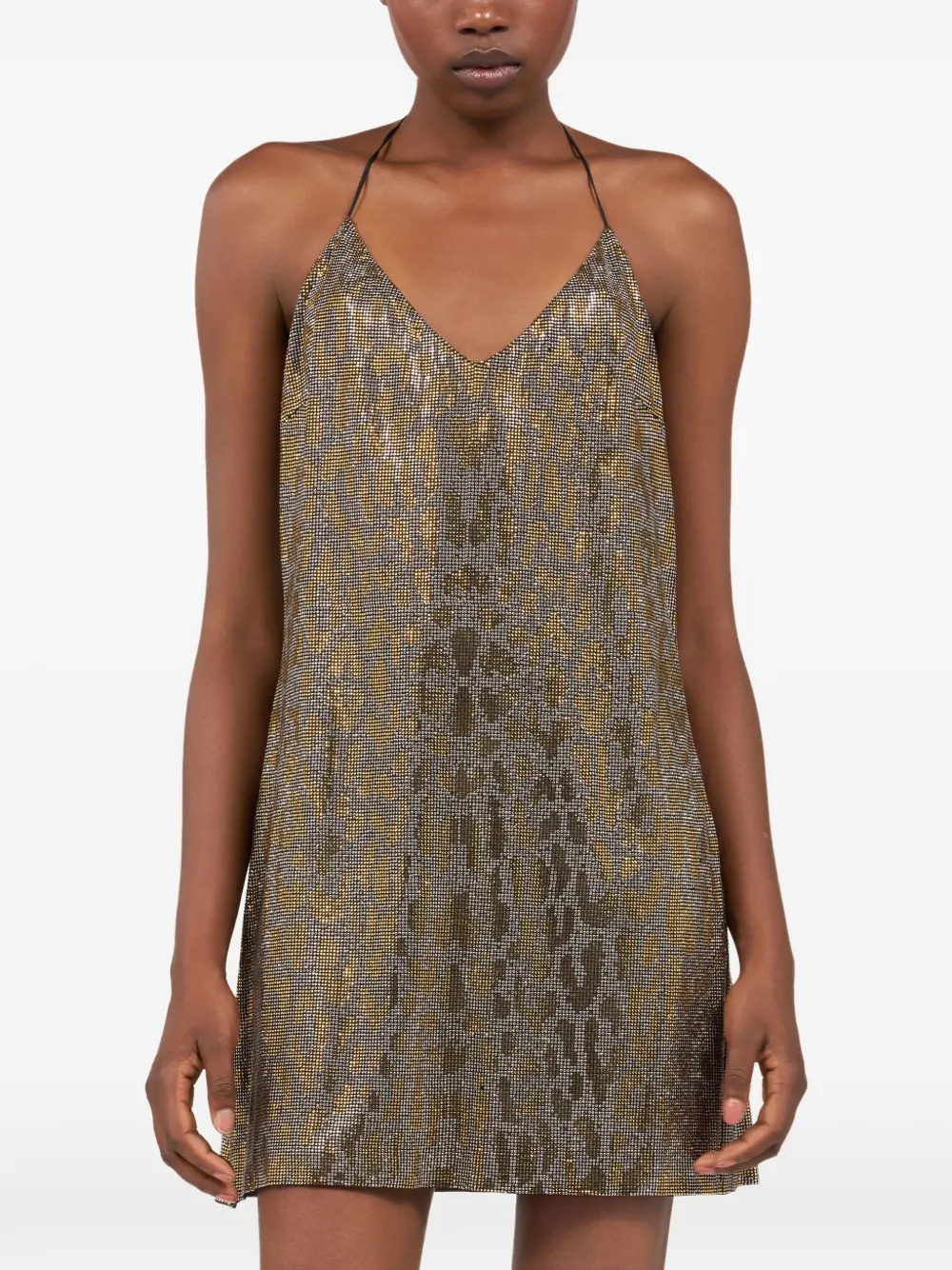 Roberto Cavalli Mini-jurk met V-hals en stras Goud