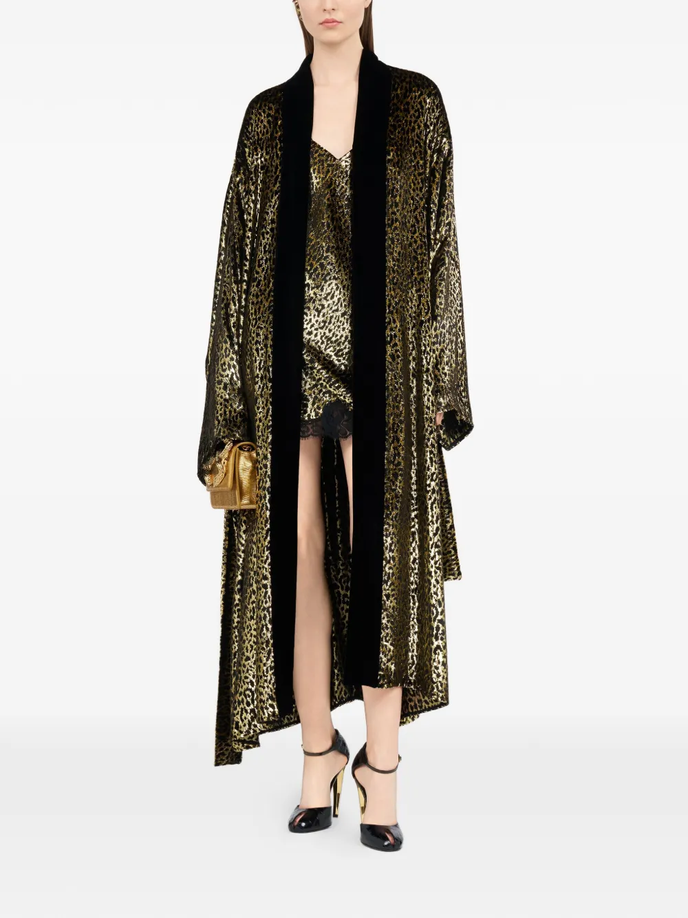 Roberto Cavalli leopard-print lace slip dress - Goud