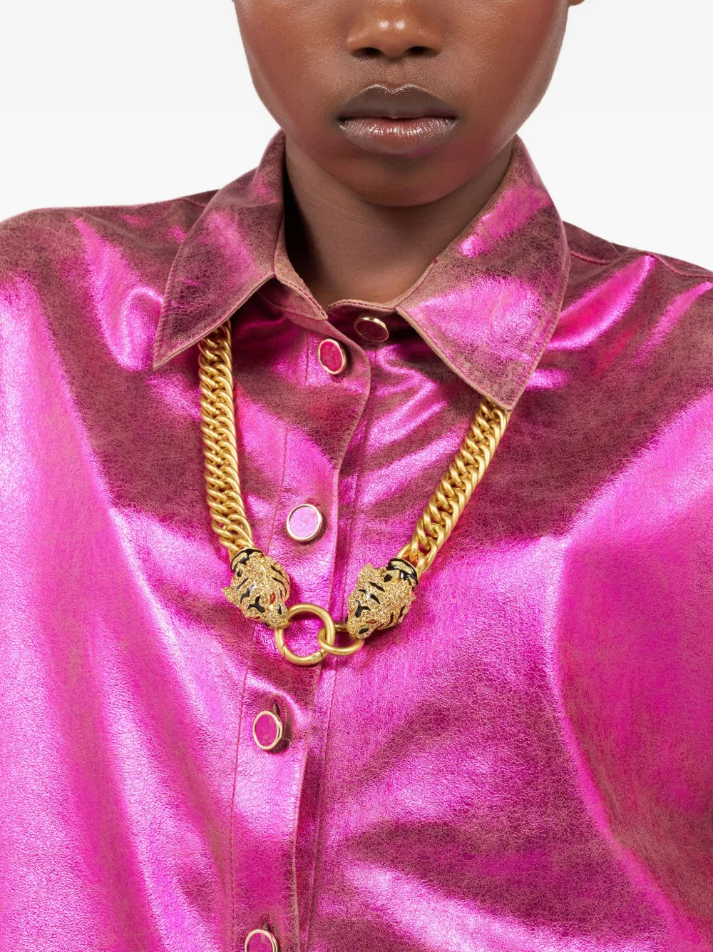 Roberto Cavalli Roar tiger-head chain necklace - Goud