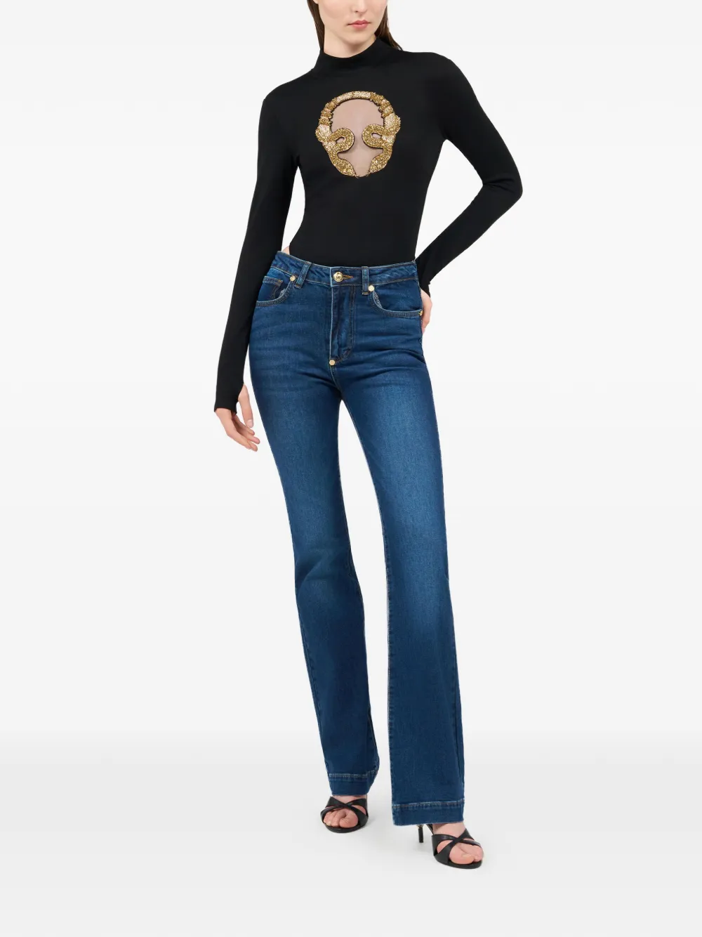  Roberto Cavalli Embroidered Long-sleeve Top - Black 