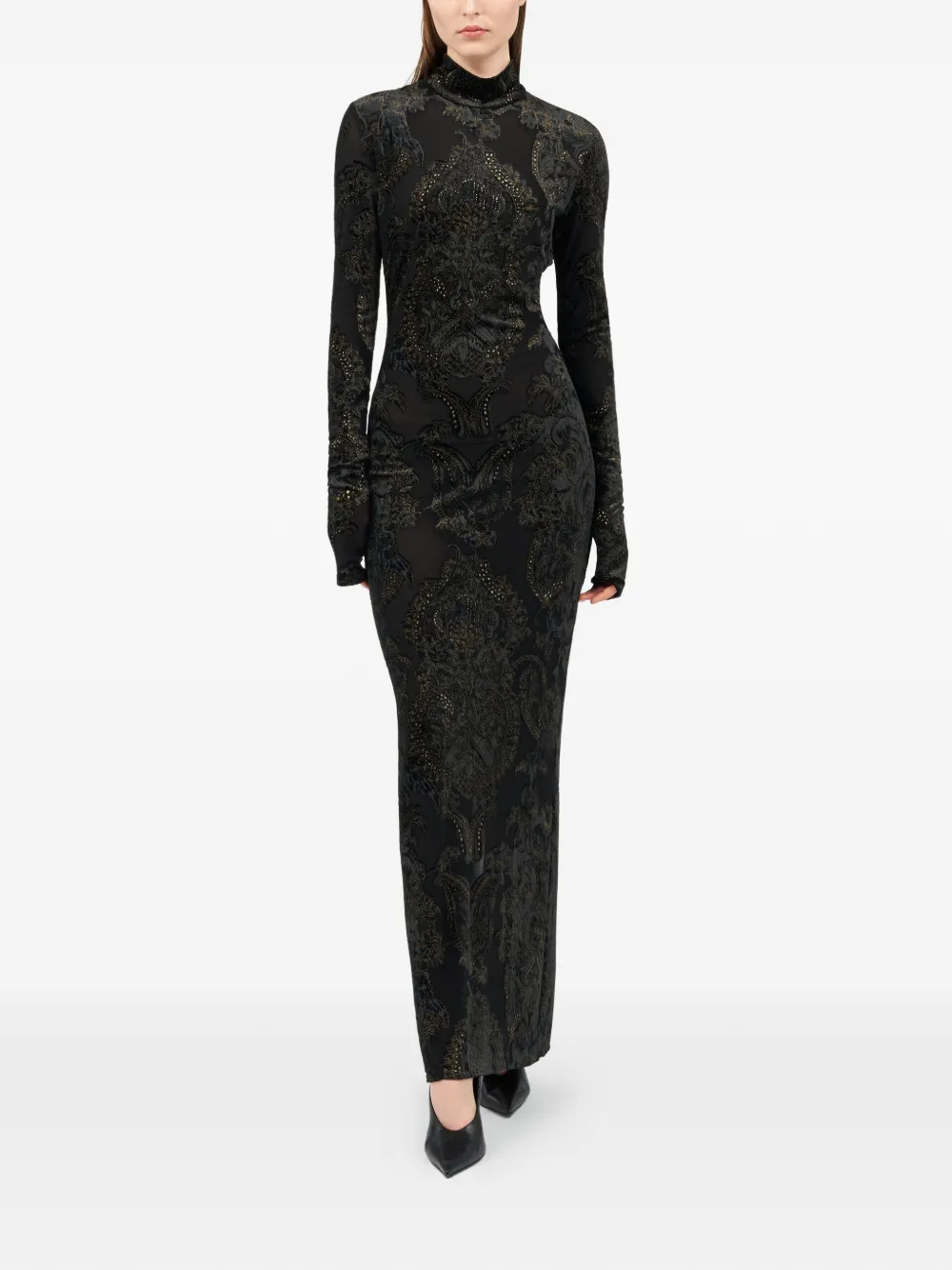 Roberto Cavalli ornamental-print mock-neck dress - Zwart