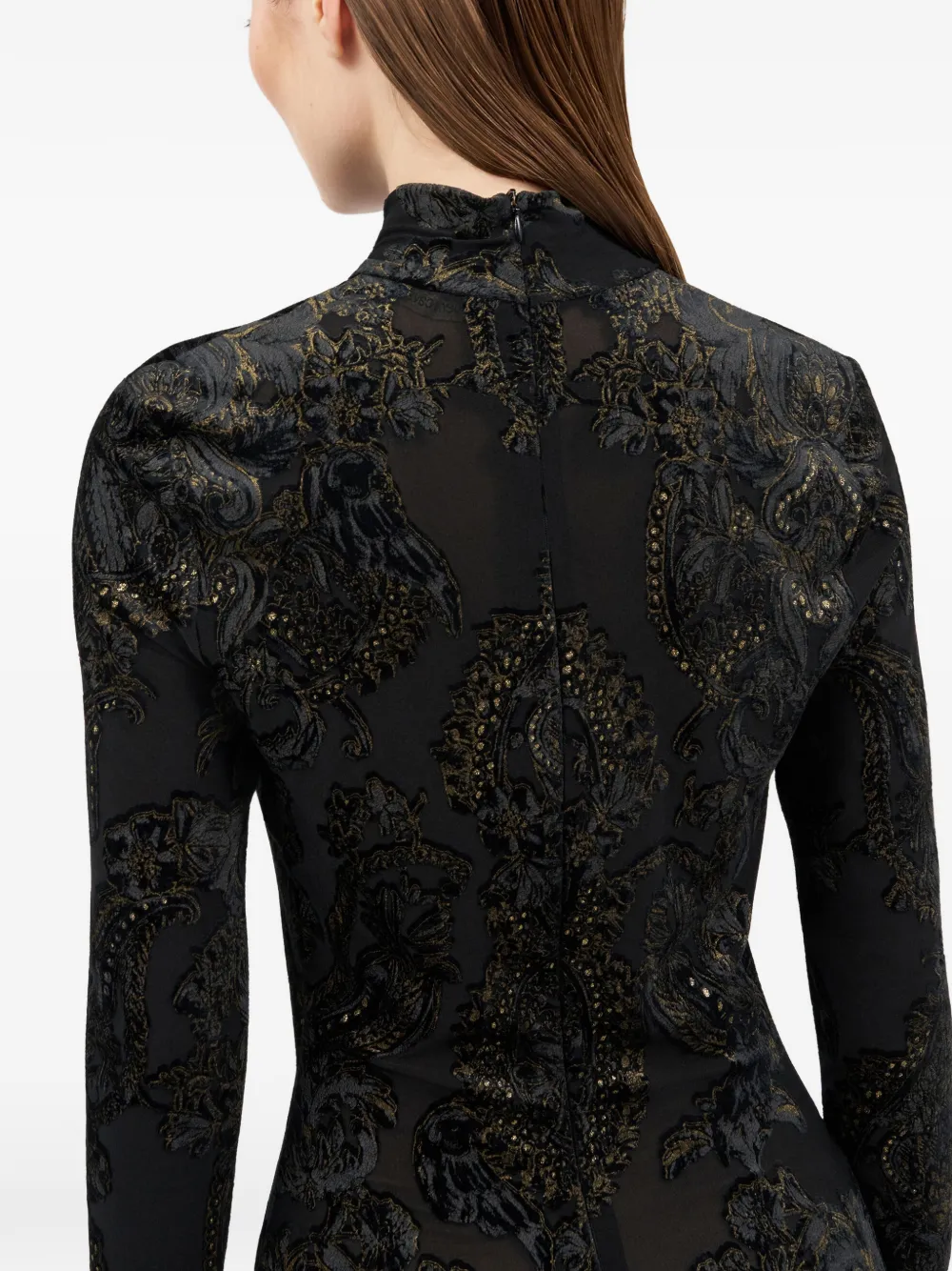 ornamental-print mock-neck dress