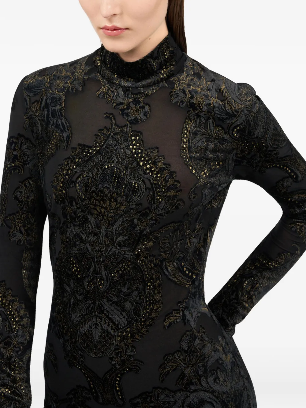ornamental-print mock-neck dress