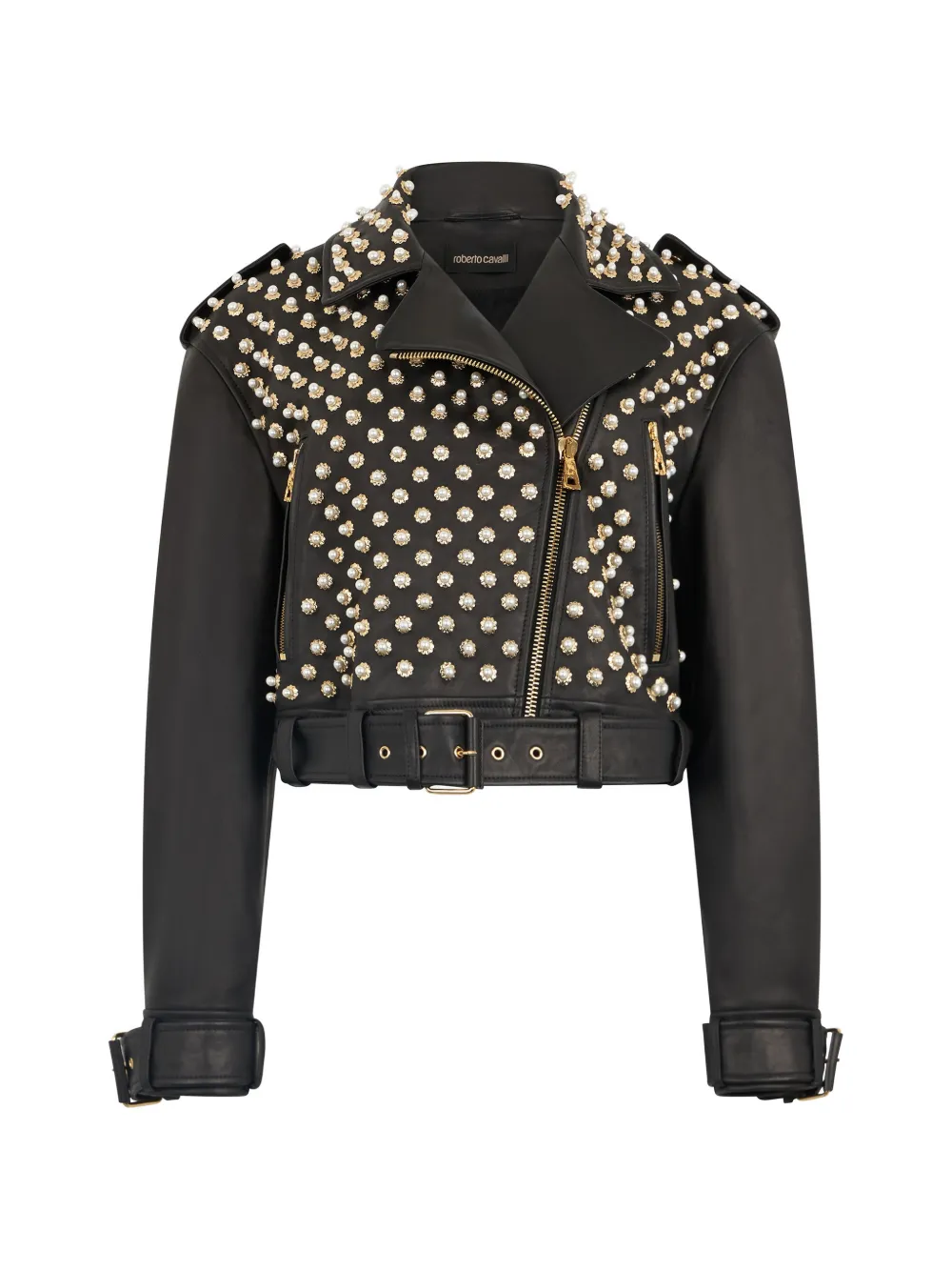 Roberto Cavalli studded belted leather jacket - Nero