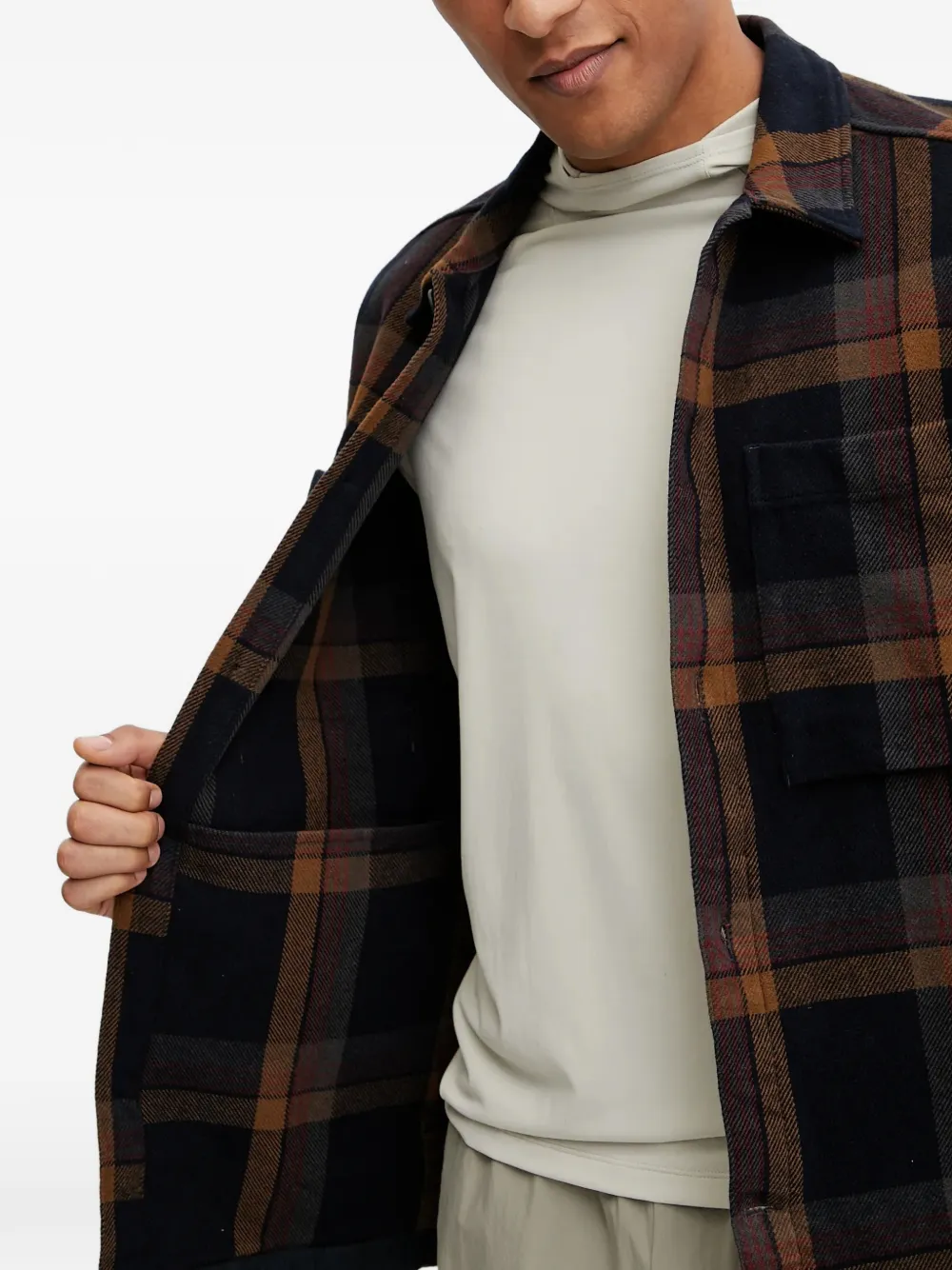Check-Pattern Two-Pocket Shirt Jacket