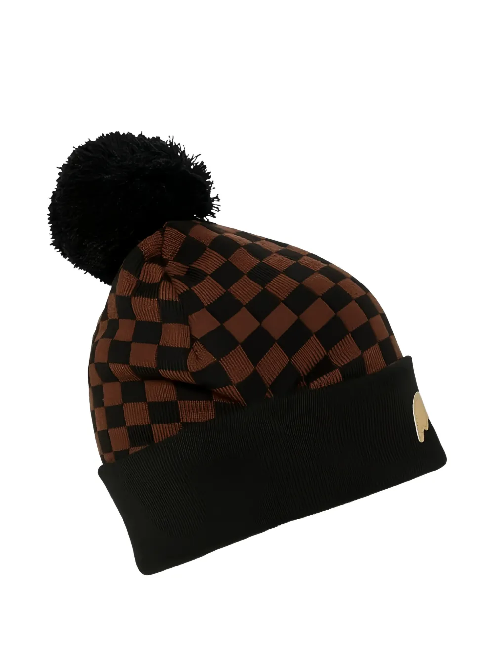 Sprayground checkered-pattern pom-pom-detail beanie hat - Zwart