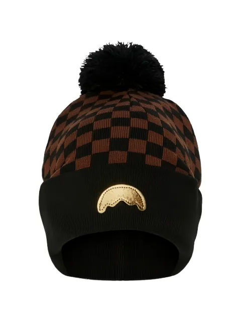 Sprayground checkered-pattern pom-pom-detail beanie hat