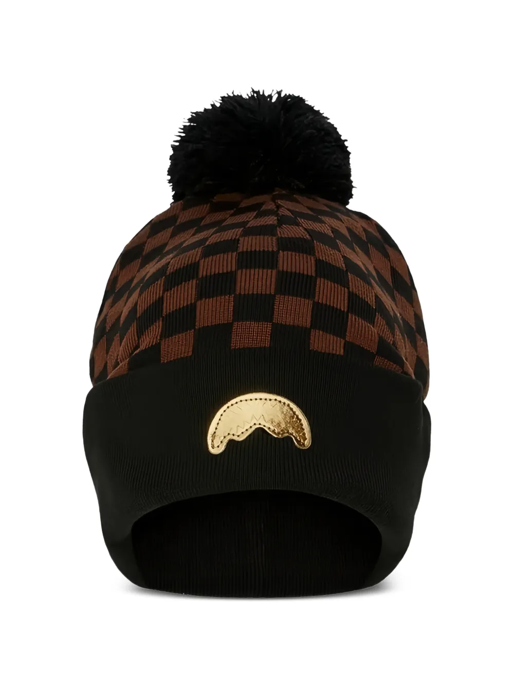 Sprayground checkered-pattern pom-pom-detail beanie hat - Nero