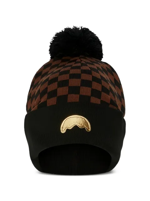 Sprayground checkered-pattern pom-pom-detail beanie hat
