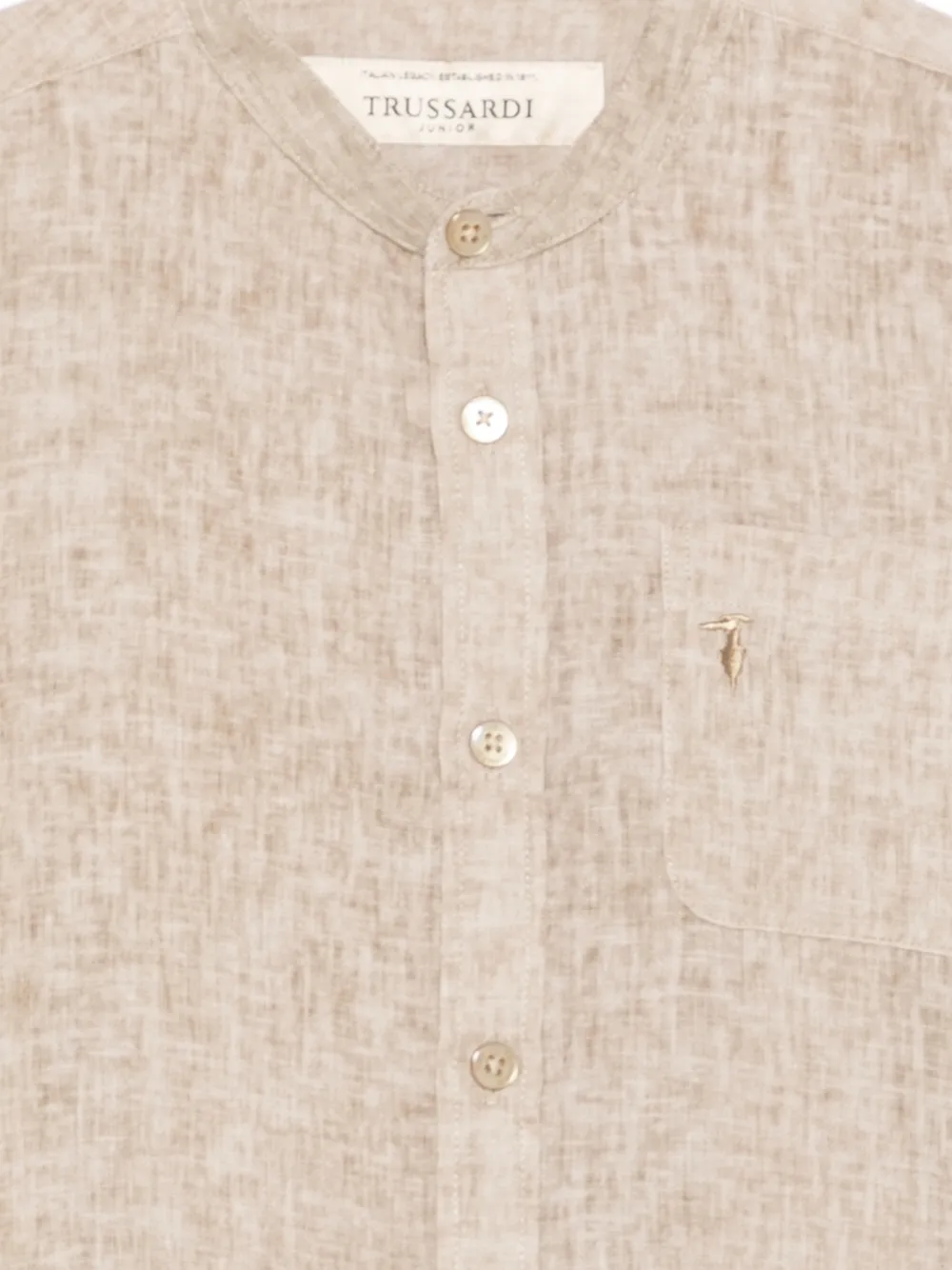  Trussardi Junior Embroidered Band-collar Shirt - Brown 