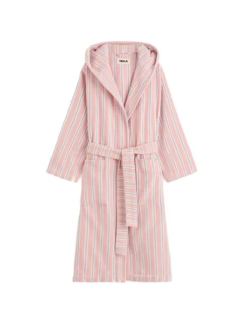 TEKLA hooded striped-pattern bathrobe