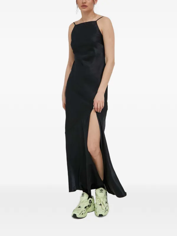 abercrombie midi dress black Women's Bra-Free Button-Through Lace Duster Midi Dress in Black | Size M TALL