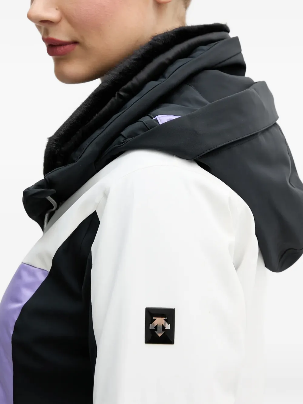 DESCENTE Ski-jack met capuchon en colourblocking Zwart
