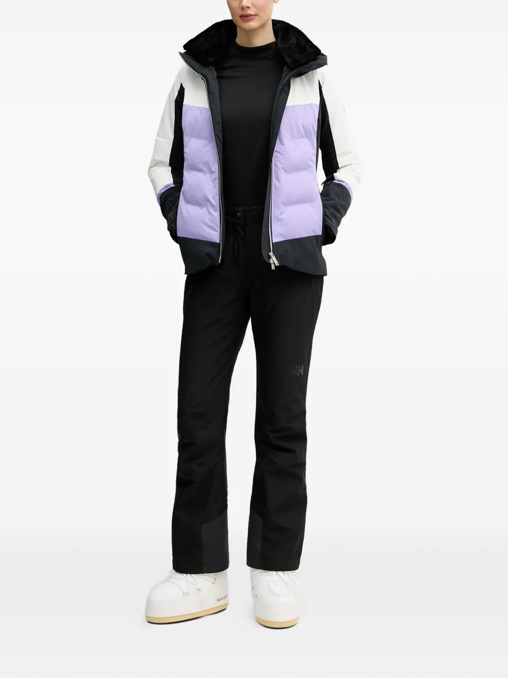 DESCENTE Ski-jack met capuchon en colourblocking Zwart