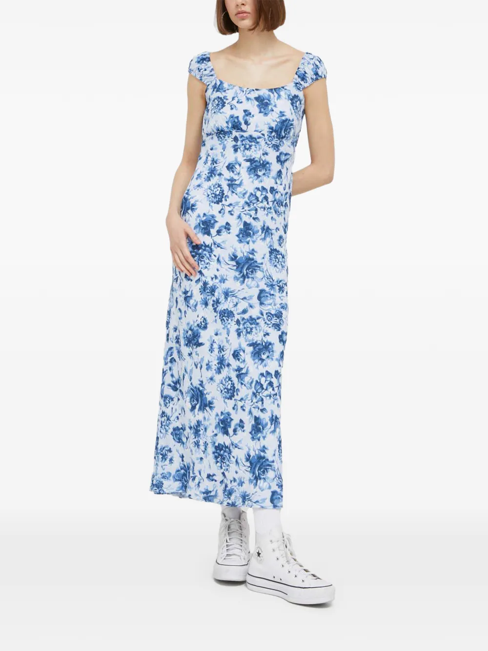 Abercrombie & Fitch floral-print square-neck midi dress - Blu