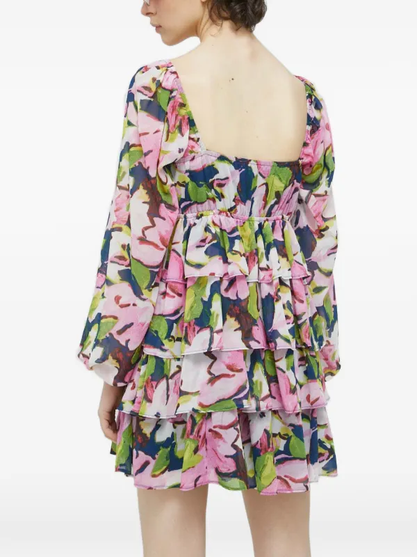Abercrombie Floral-print Tiered Mini Dress - Pink Abercrombie Floral-print Tiered Mini Dress - Pink