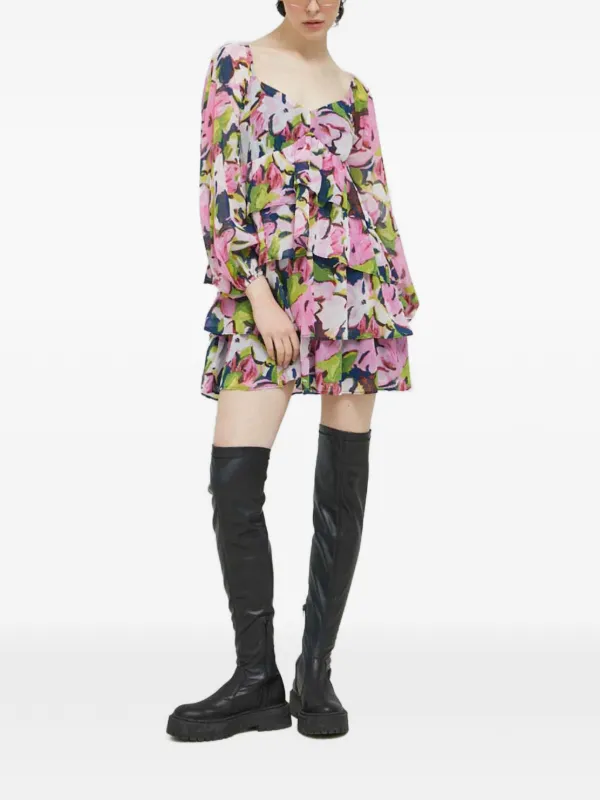 Abercrombie Floral-print Tiered Mini Dress - Pink Abercrombie Floral-print Tiered Mini Dress - Pink