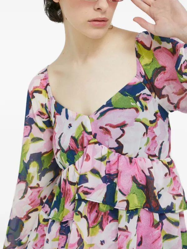 black pink floral dress Sky to Moon Taylor Black and Pink Tie Strap Mini Dress  Size M, Smocke Bodice