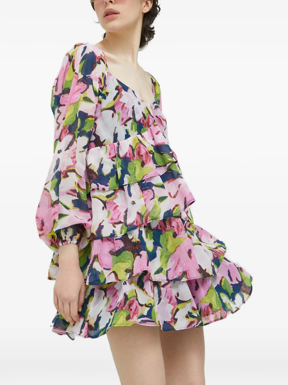 Abercrombie & Fitch floral-print tiered mini dress - Rosa