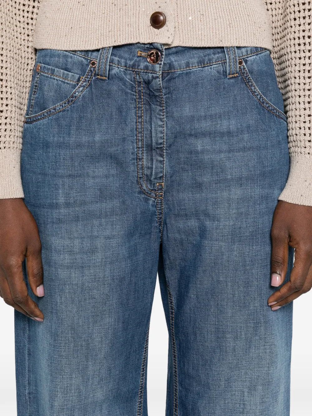 Embellished-Detail Wide-Leg Jeans