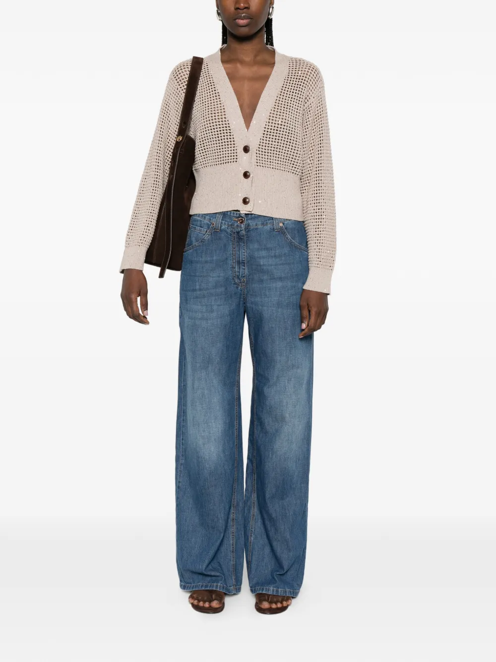 Embellished-Detail Wide-Leg Jeans