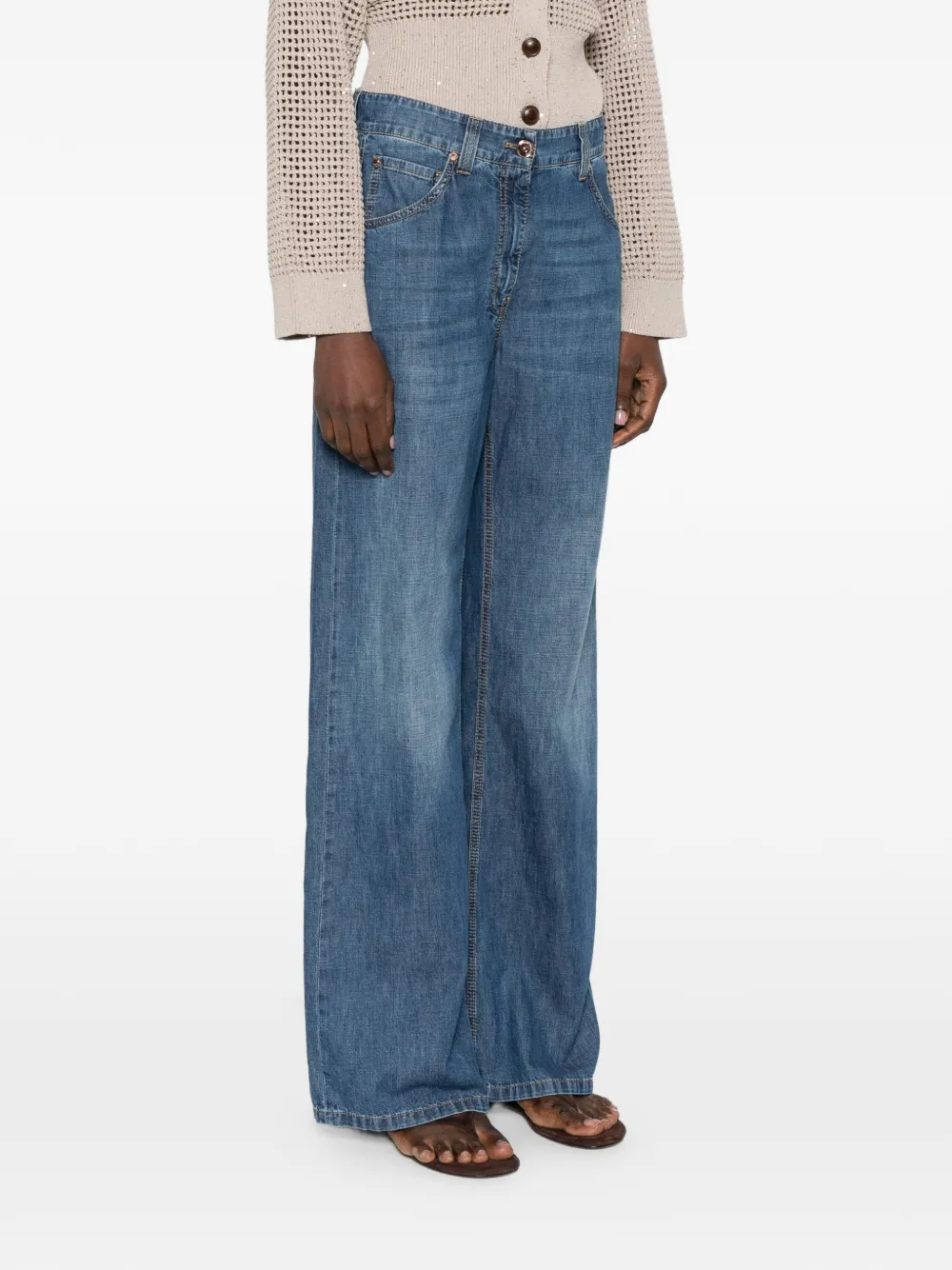 Embellished-Detail Wide-Leg Jeans