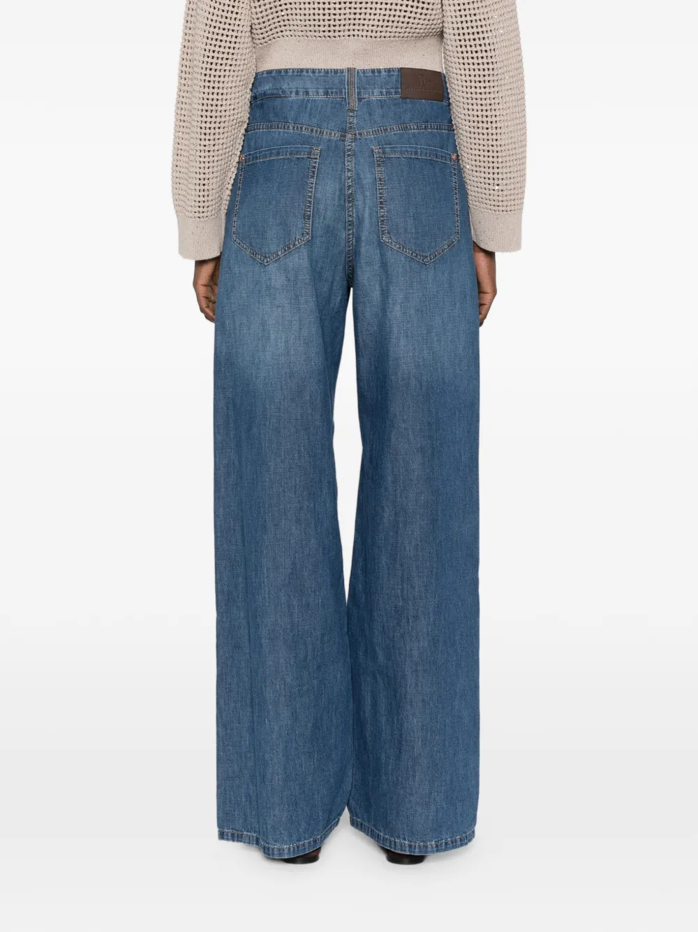 Embellished-Detail Wide-Leg Jeans