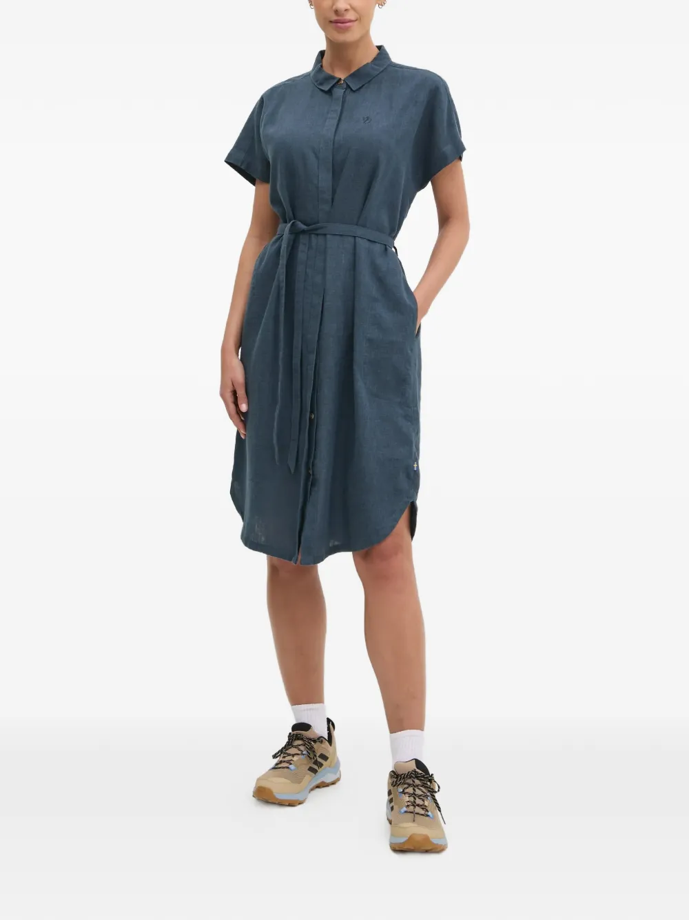 Fj&auml;llr&auml;ven short-sleeve belted midi dress - Blauw