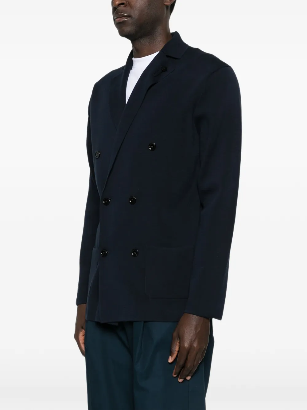  Lardini Double-breasted Pocketed Cardigan - Blue 