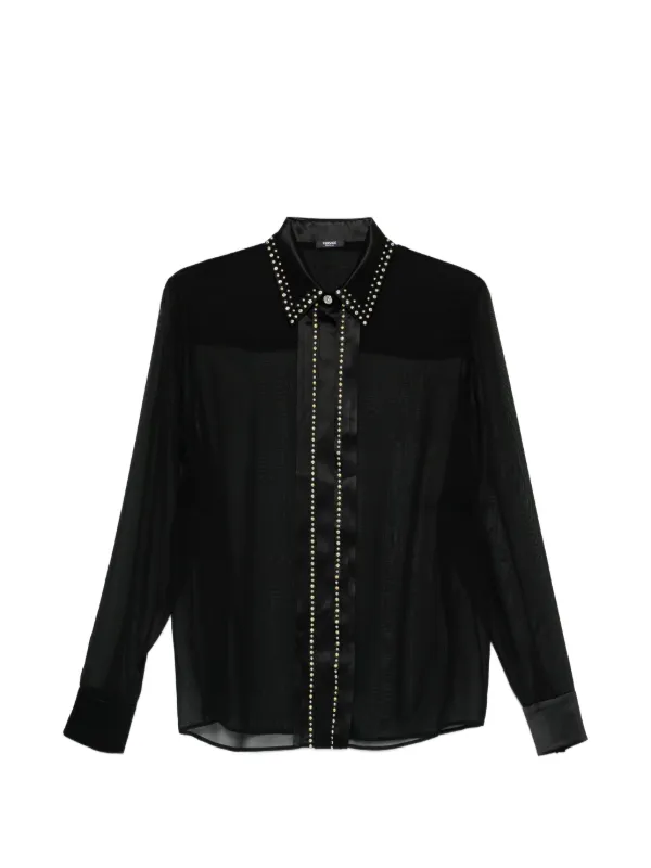 Versace Embellished Silk Georgette Relaxed Shirt in Black