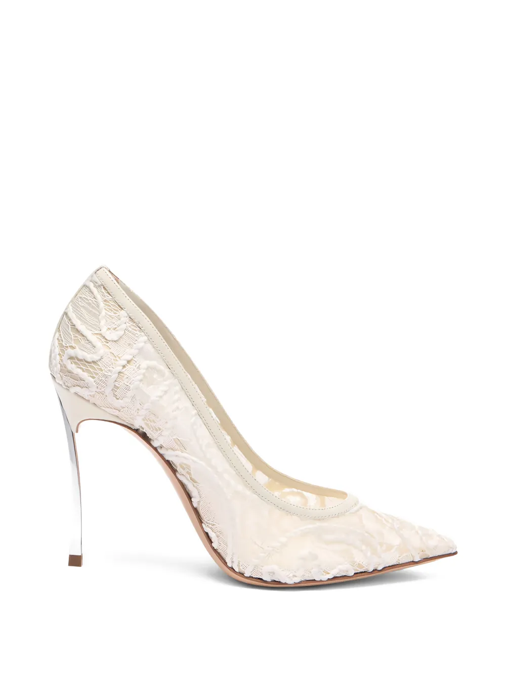 Casadei Chantilly Blade stiletto pumps met kant Wit