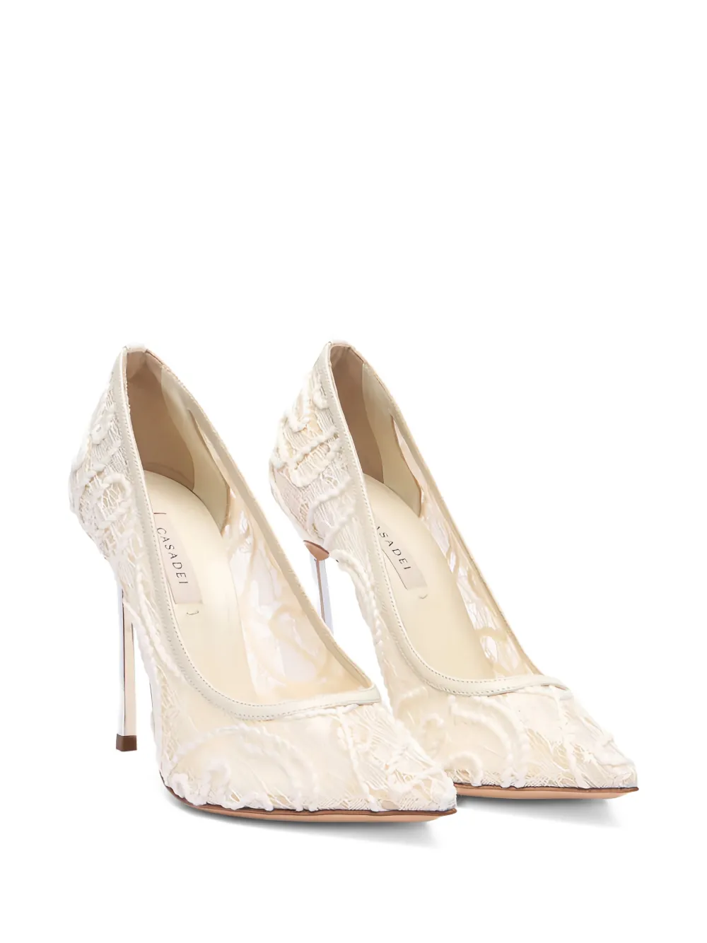 Casadei Chantilly Blade stiletto pumps met kant Wit
