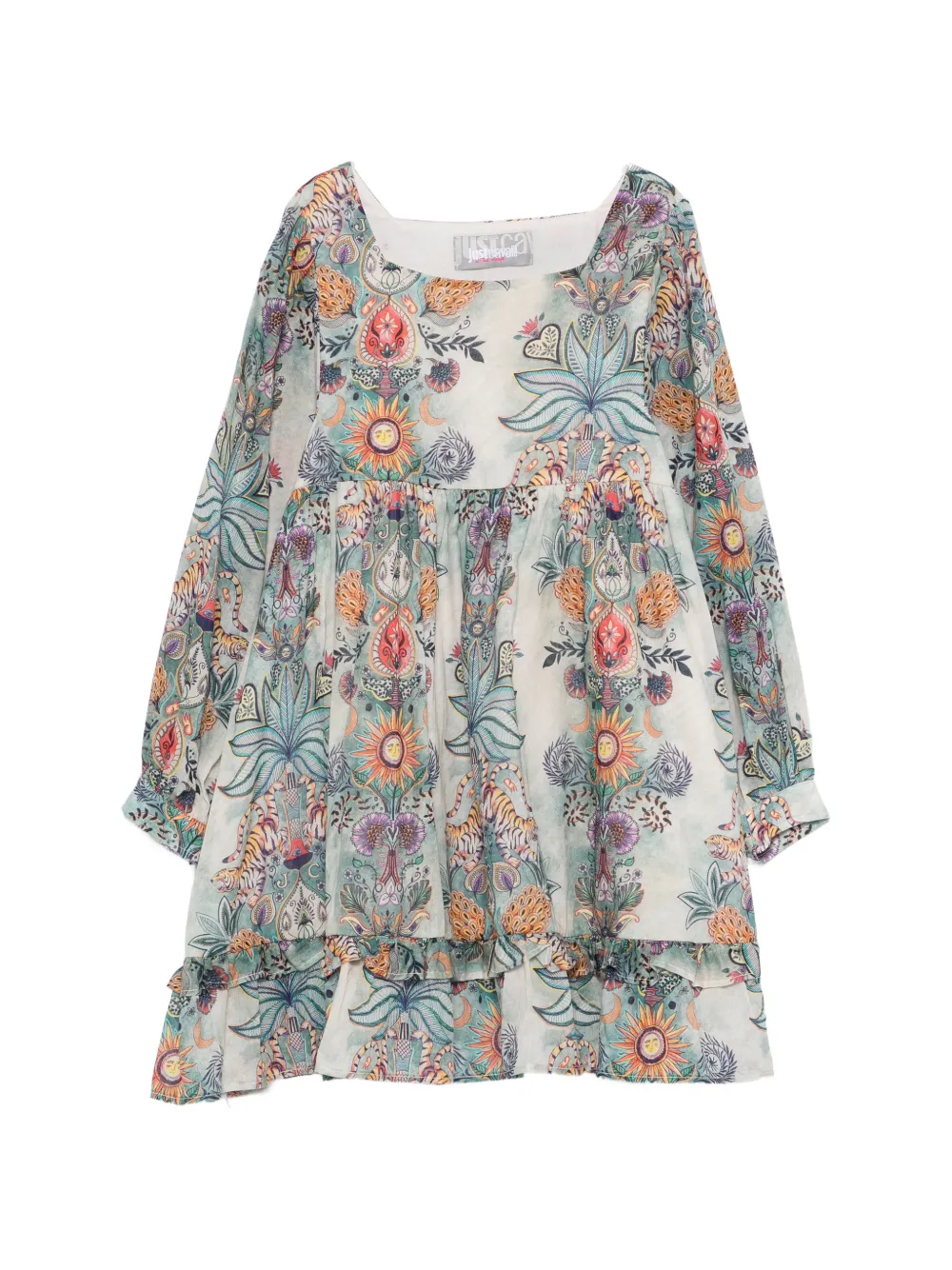 Roberto Cavalli Junior Little Rogue ruffled long-sleeve dress - Toni neutri