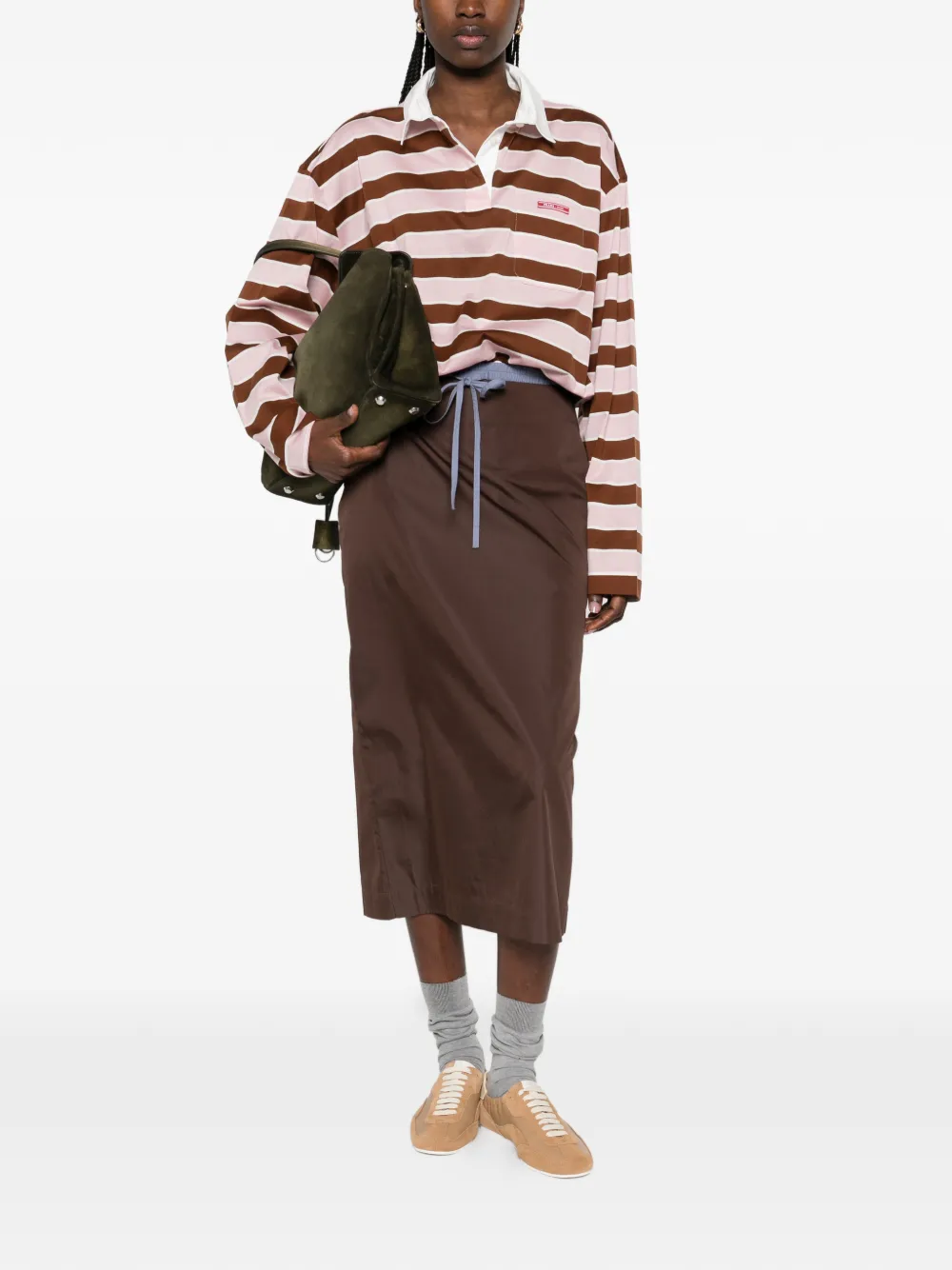 Prada striped drawstring polo shirt - Roze